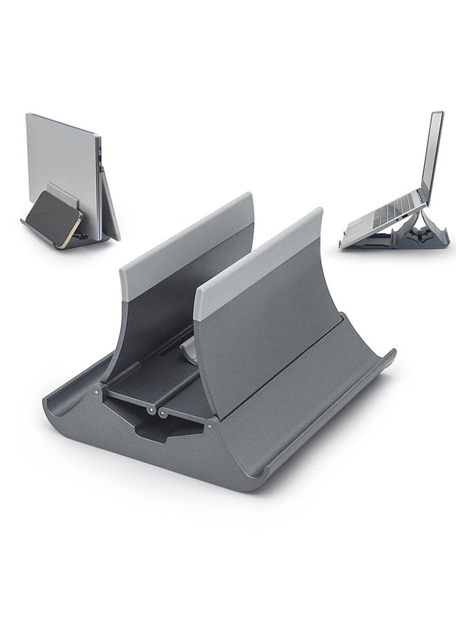 fantasize Vertical Laptop Stand, 4 in 1 Laptop Stand with Gravity Locking Laptop Holder Dock for Table Desktop Organizer and Desk Storage, Fits All MacBook, iPad, Dell, Gaming Laptops, Gray - Image 1